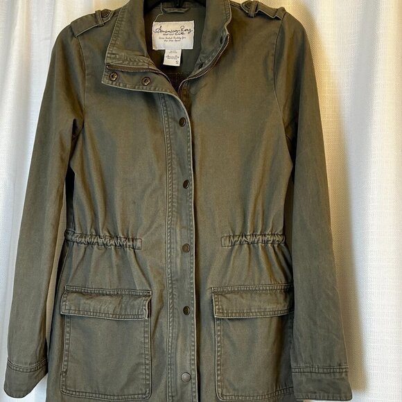 American Rag‎ Olive Army Green Utility Jacket Hooded  Gorpcore Small Womens - Picture 1 of 8